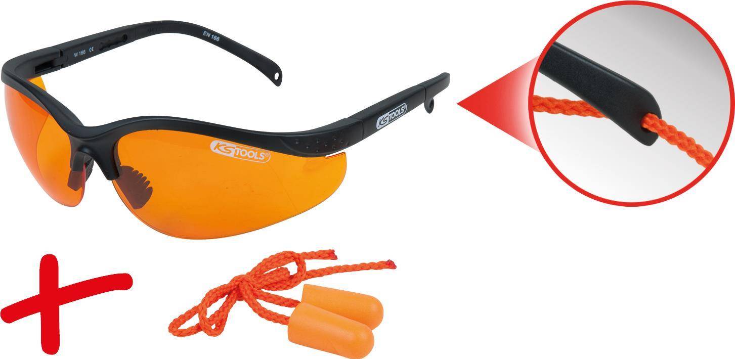 KS TOOLS Schutzbrille-orange, mit Ohrstöpsel (310.0161)