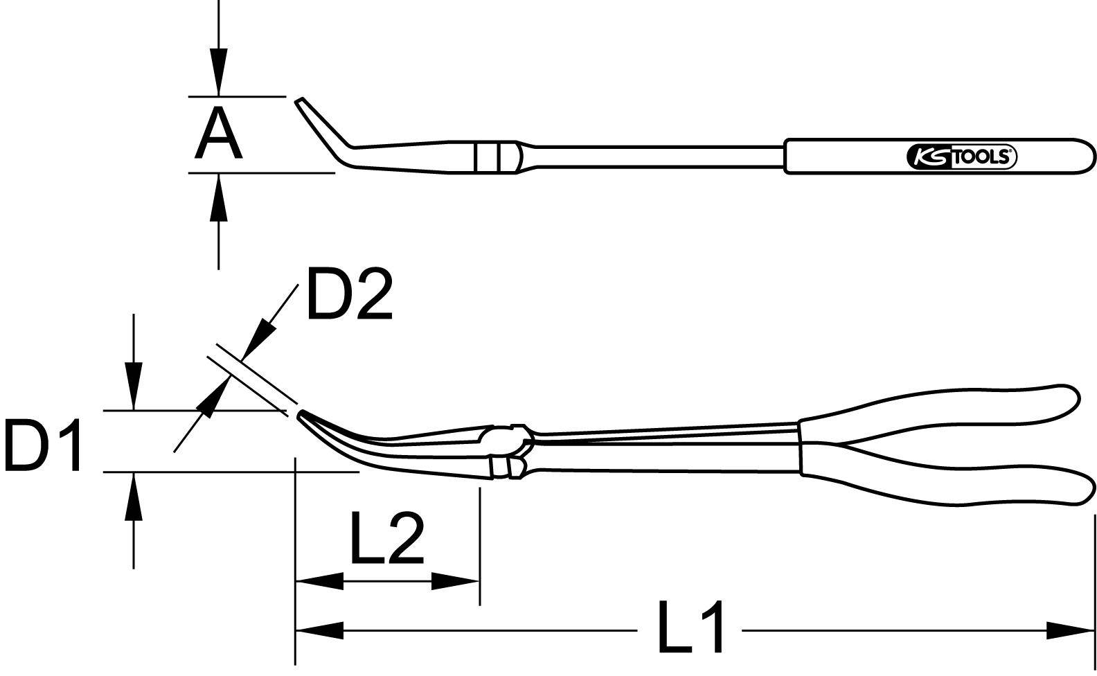 KS TOOLS Flachrundzange 45 gebogen, XL, 270mm