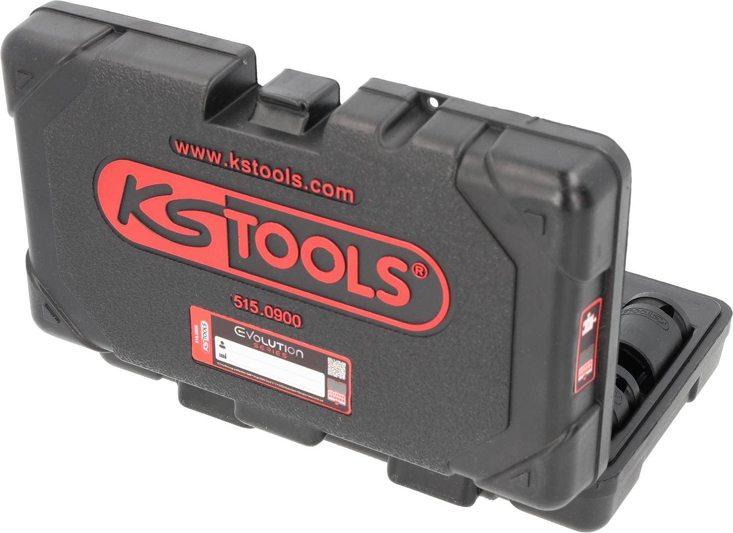 Ein schwarzer und roter KS Tools Koffer mit der Website 'www.kstools.com' und der Modellnummer '515.0900', die darauf gedruckt sind.