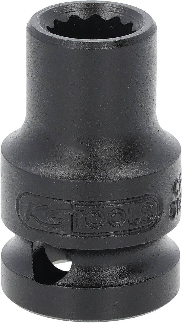 Das Bild zeigt eine Nahaufnahme eines schwarzen, strukturierten zylindrischen Werkzeugs, auf dessen Seite das Logo 'KS TOOLS' zu sehen ist.