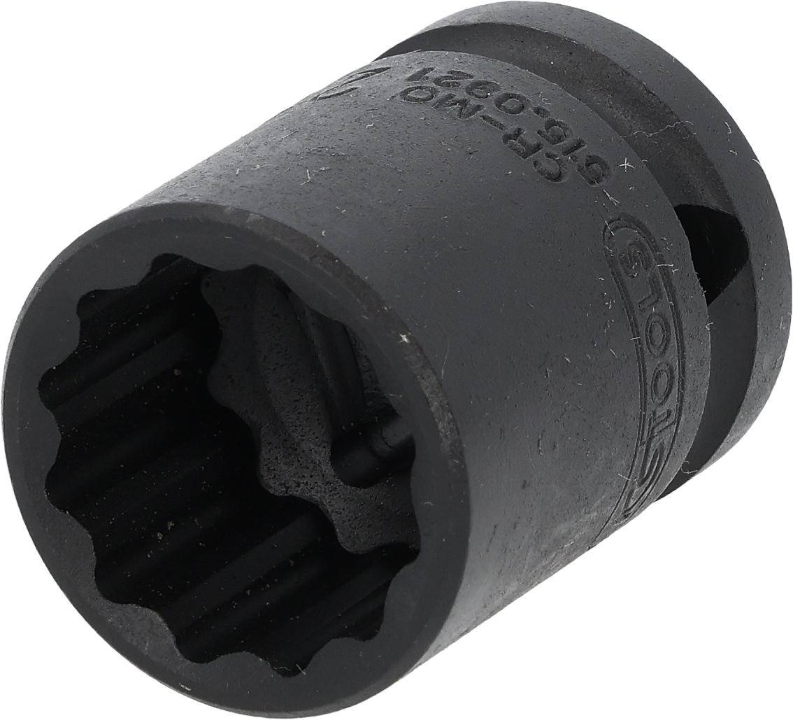 Ein schwarzes, zylindrisches Werkzeugbauteil mit gerillter Innenseite, möglicherweise eine Aufnahme für Schraubenschlüssel, das zum Greifen und Drehen von Schrauben oder Muttern entwickelt wurde.