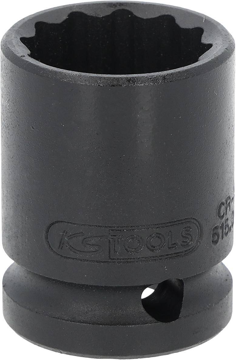 Eine schwarze Steckschlüssel-Aufsatz mit der Aufschrift "KG Tools"" mit einer sichtbaren sechseckigen Öffnung, entwickelt für mechanische Aufgaben.