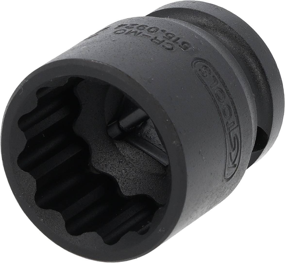 Ein schwarzer, sechseckiger Steckschlüssel-Adapter mit der Gravur 'SP-W30', verwendet zum Anziehen oder Lösen von Befestigungselementen, auf einem weißen Hintergrund präsentiert.