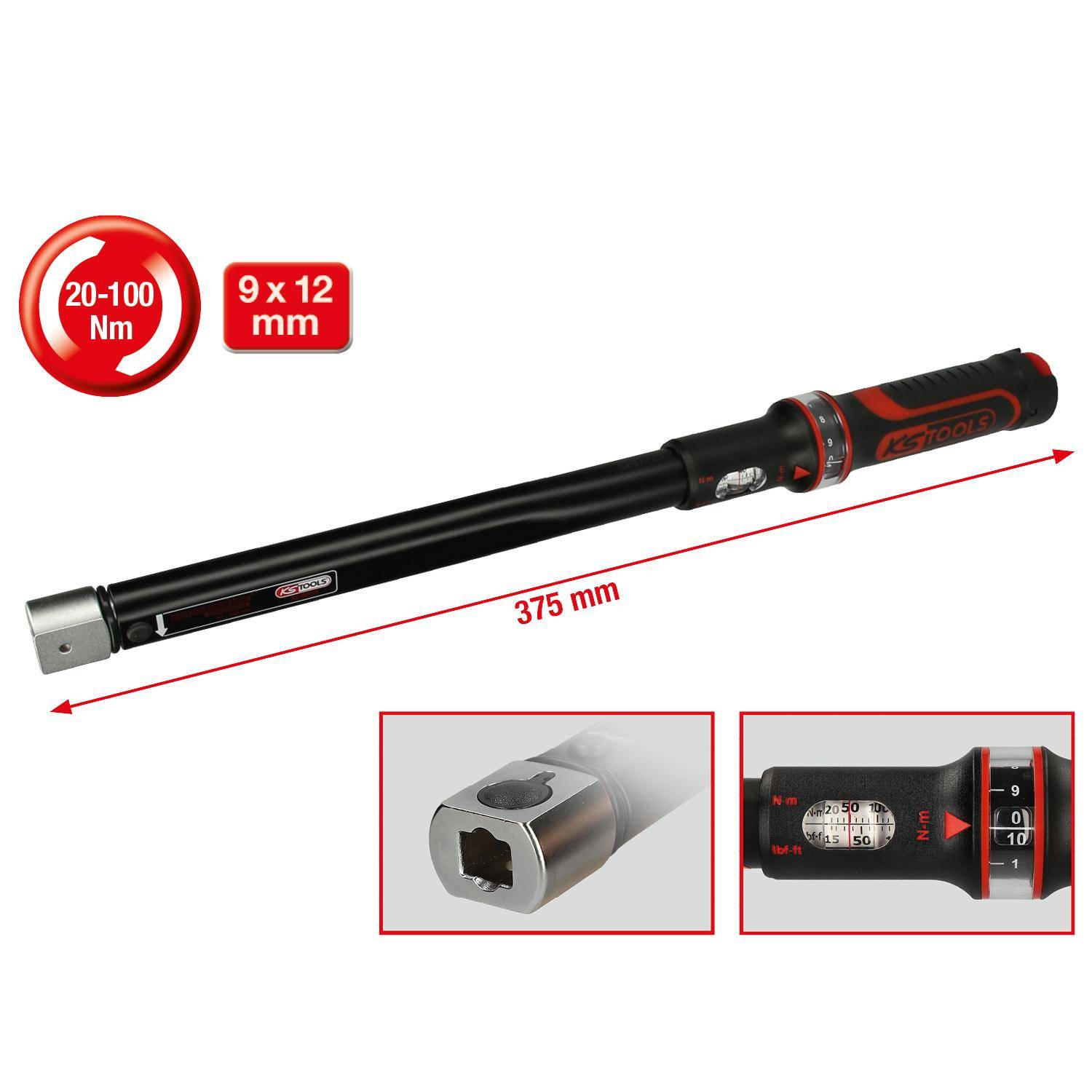 KS TOOLS 9x12mm ERGOTORQUEprecision Einsteck-Drehmomentschlssel,
