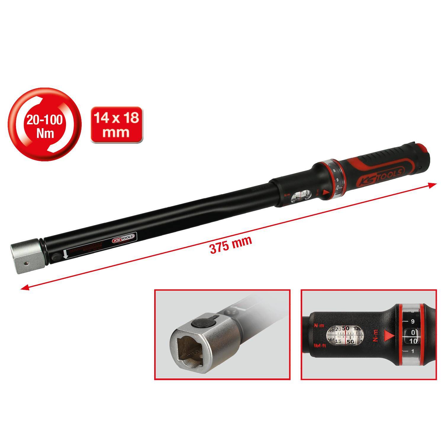 KS TOOLS 14x18mm ERGOTORQUEprecision Einsteck-Drehmomentschlssel,