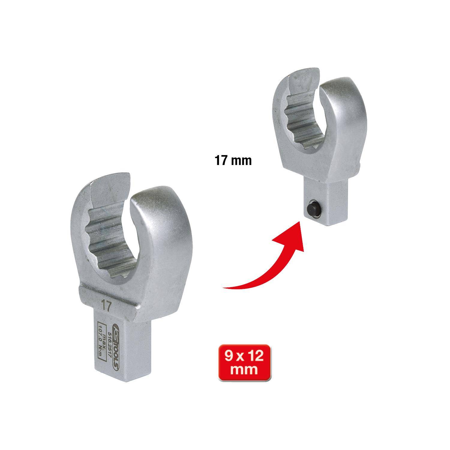 KS TOOLS 9x12mm Einsteck-Ringschlüssel offen, 17mm