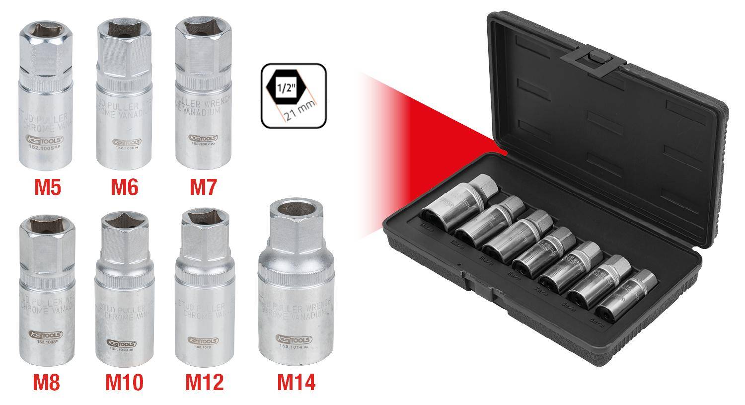 KS TOOLS Stehbolzen-Ausdreher-Satz, 7-tlg