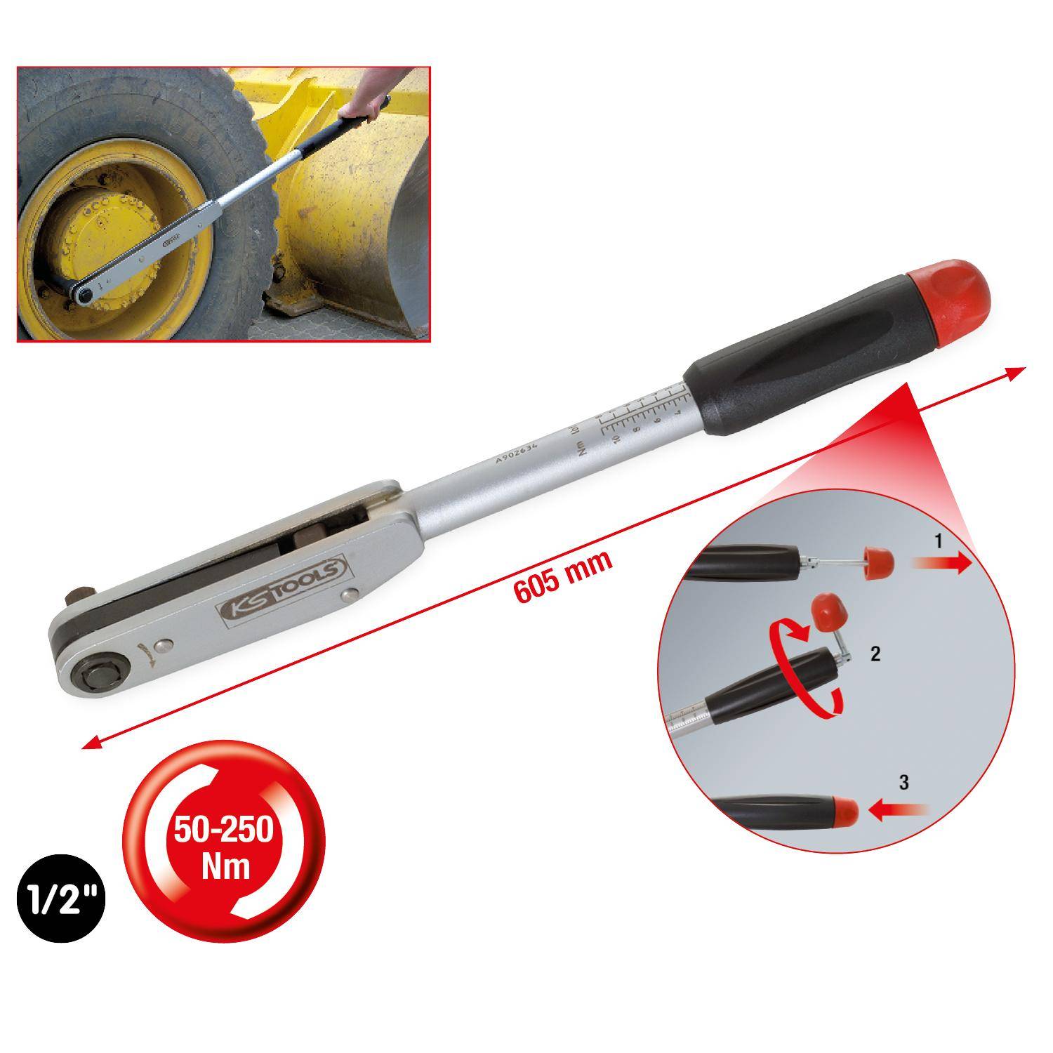 KS TOOLS 1/2" Kurzweg-Drehmomentschlssel, 50-250Nm