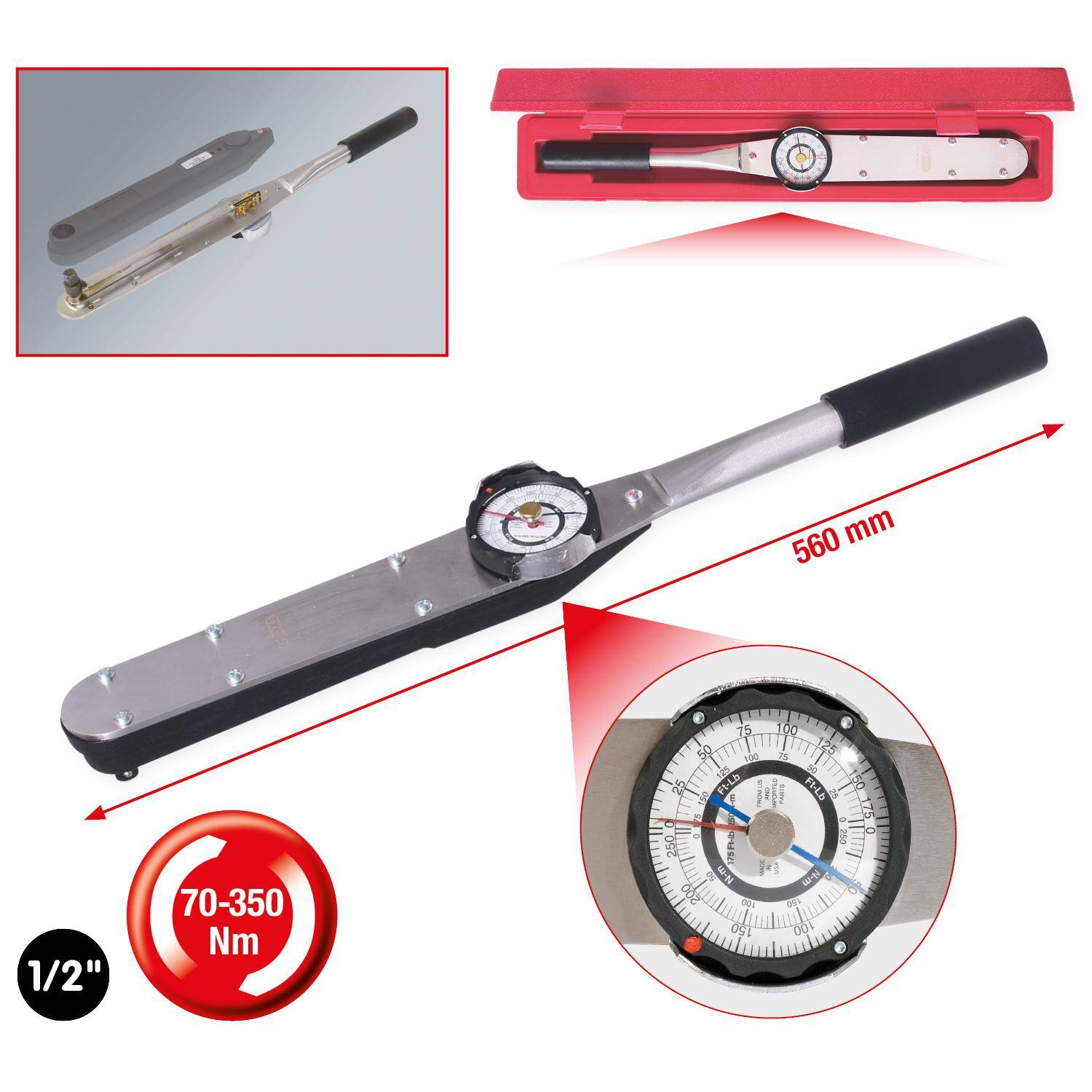 KS TOOLS 1/2" Prüf-Drehmomentschlüssel, 70-350Nm