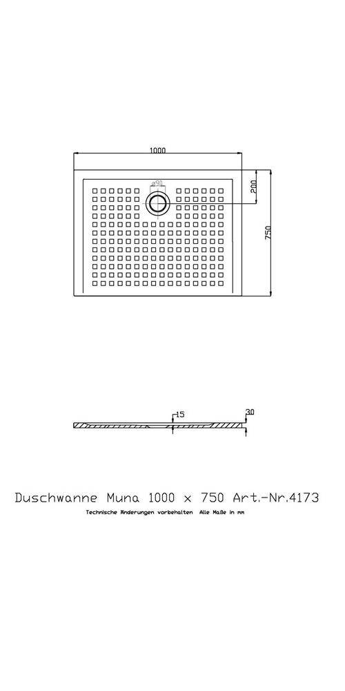 HOESCH Mineralguss-Duschwanne MUNA mit Antirutsch 1000x750x30mm weiß