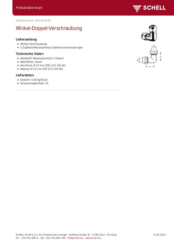 Schell Winkel-Doppelverschraubung m 2 Quetsch-vers chrom 3/8Zollx10mm