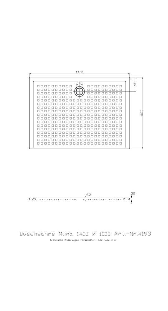HOESCH Mineralguss-Duschwanne MUNA mit Antirutsch 1400x1000x30mm weiß