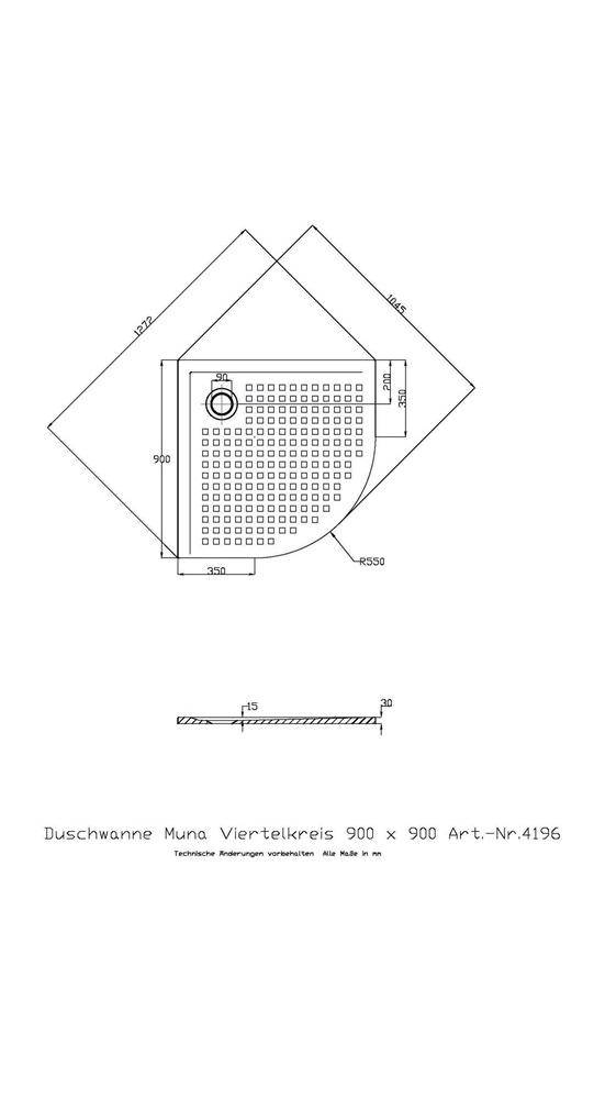 HOESCH Viertelkreis-Duschwanne MUNA mit Antirutsch 800x800x30mm weiß