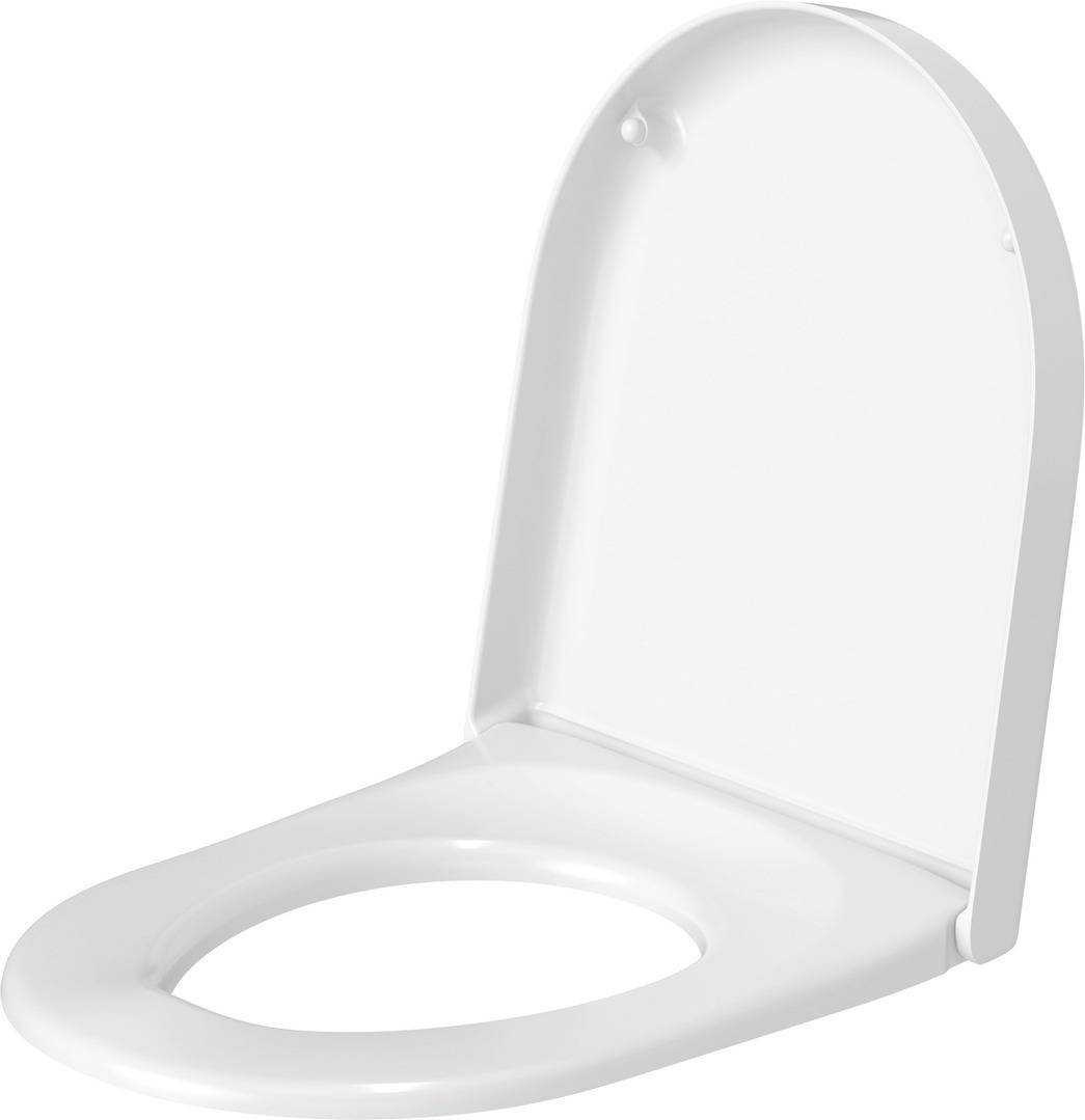 Weiße Toilettensitzschale mit Deckel, gezeigt in offener Position vor weißem Hintergrund.