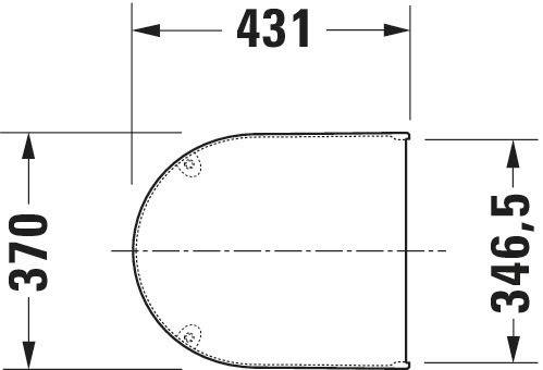 Technische Zeichnung einer abgerundeten rechteckigen Form mit beschrifteten Abmessungen von 431 mm Breite und 370 mm/346,5 mm Höhe, dargestellt mit Mittellinien und Messpfeilen.