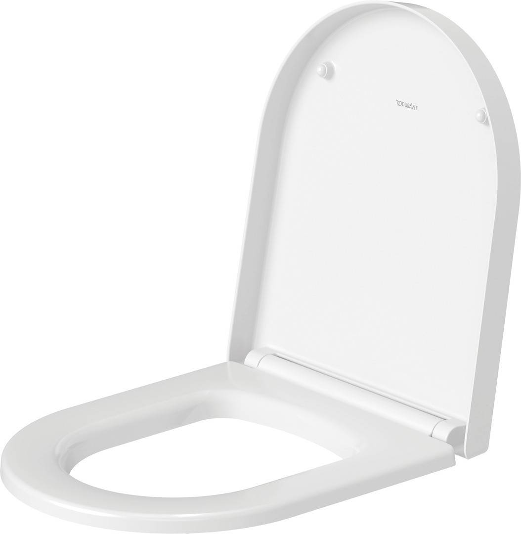 Weiße Toilettensitzgarnitur mit offenem Deckel auf einfachem Hintergrund dargestellt.