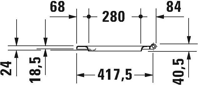 Technische Maßzeichnung eines Metallteils mit einer Gesamtlänge von 417,5 mm und den Schlüsselmessungen 68, 84, 280, 24, 18,5 und 40,5 mm.
