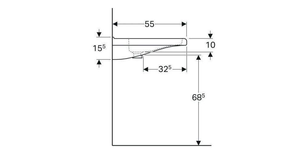 Geberit Waschtisch RENOVA COMFORT Square barrierefr m HL m ÜL