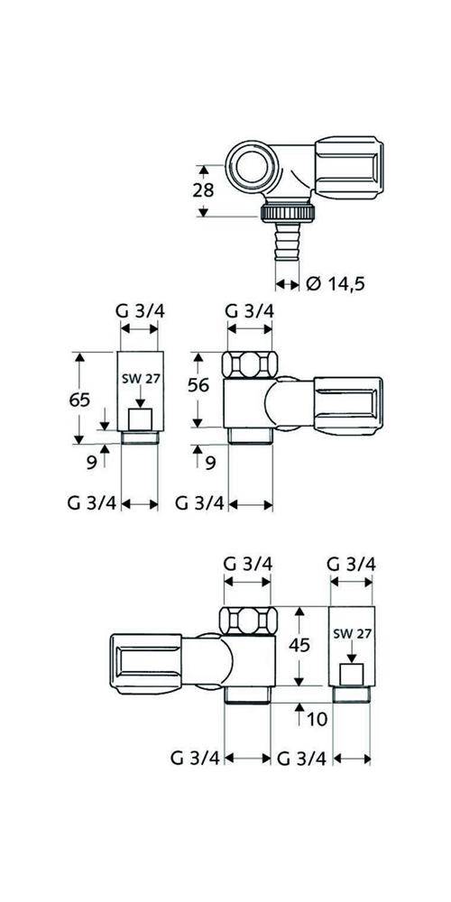 Schell NA-Ventil COMFORT chr f Wandbatterien 3/4Zoll Anschl re 56mm