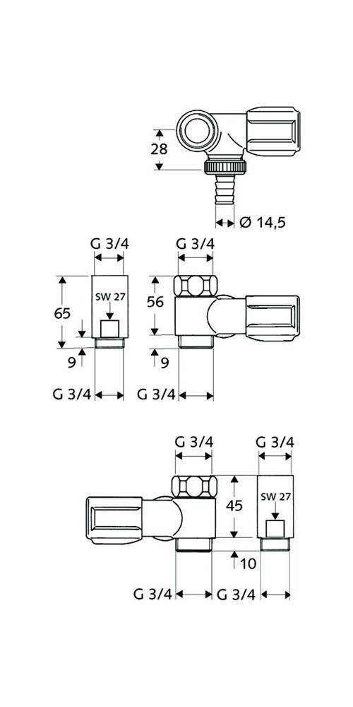 Schell NA-Ventil COMFORT chr f Wandbatterien 3/4Zoll Anschl re 56mm