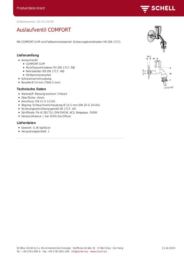 SCHELL Auslaufventil COMFORT mit RFV und RB, 1/2Zoll chrom