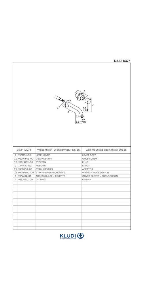 Kludi Waschtisch-Einhandmischer BOZZ UP 2L Ausldg Wandauslauf 180mm