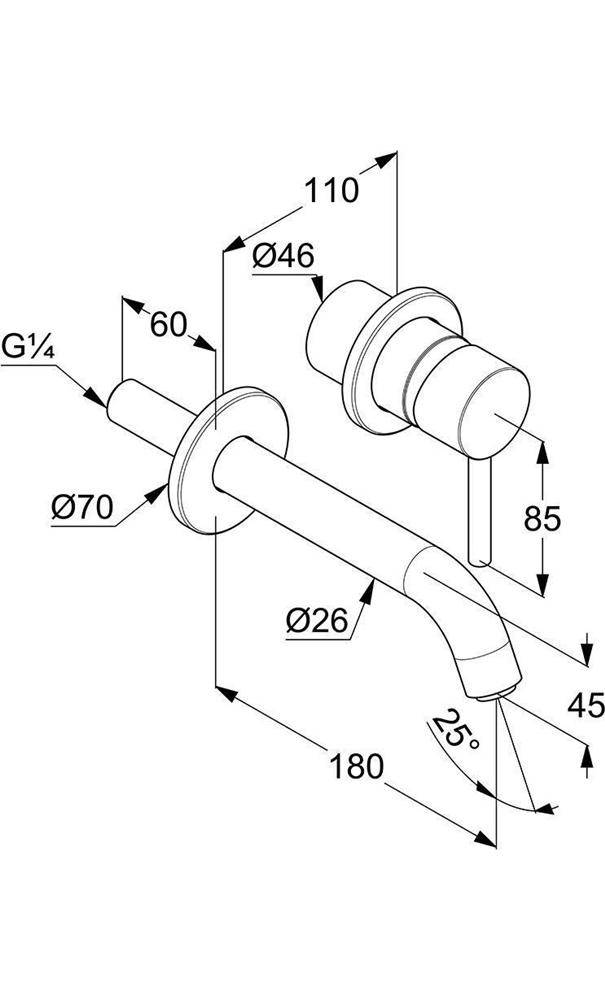 Kludi Waschtisch-Einhandmischer BOZZ UP 2L Ausldg Wandauslauf 180mm