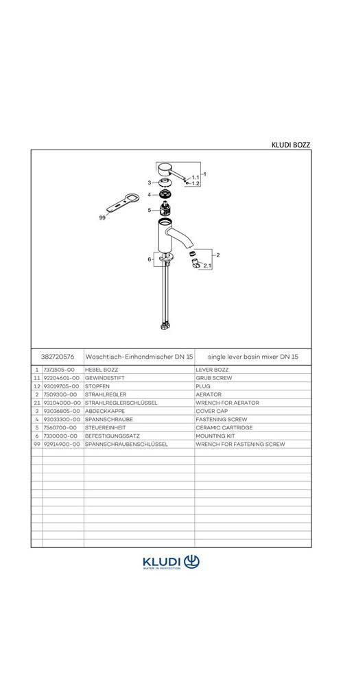 Kludi Waschtisch-Einhandmischer BOZZ DN 15 chrom