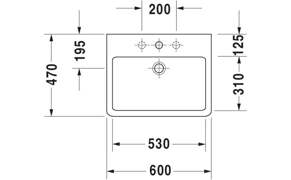 Duravit Waschtisch VERO m ÜL HLB 600x470mm 1 Hahnloch weiß 1 Hahnloch