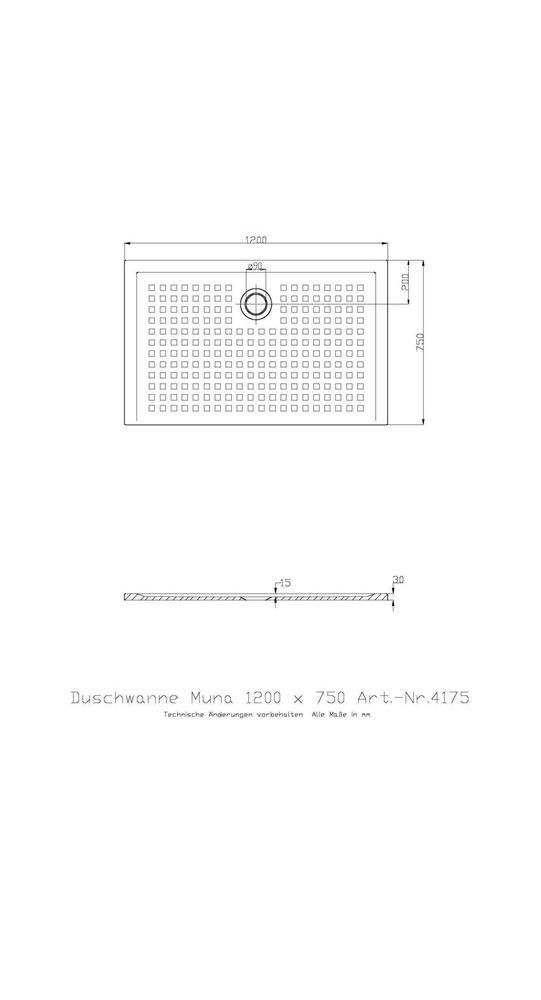 HOESCH Mineralguss-Duschwanne MUNA mit Antirutsch 1200x750x30mm weiß
