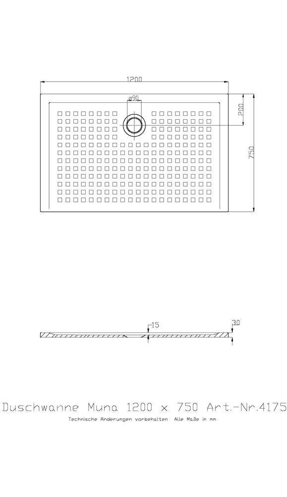 HOESCH Mineralguss-Duschwanne MUNA mit Antirutsch 1200x750x30mm weiß