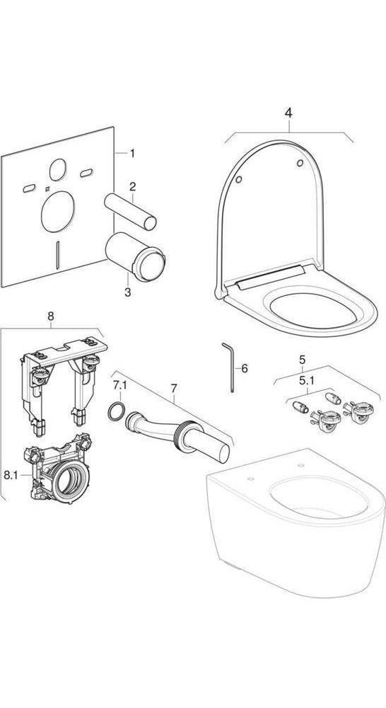 Geberit Wand-Tiefspül-WC ONE mit WC-Sitz weiß Designabdeckung weiß KT