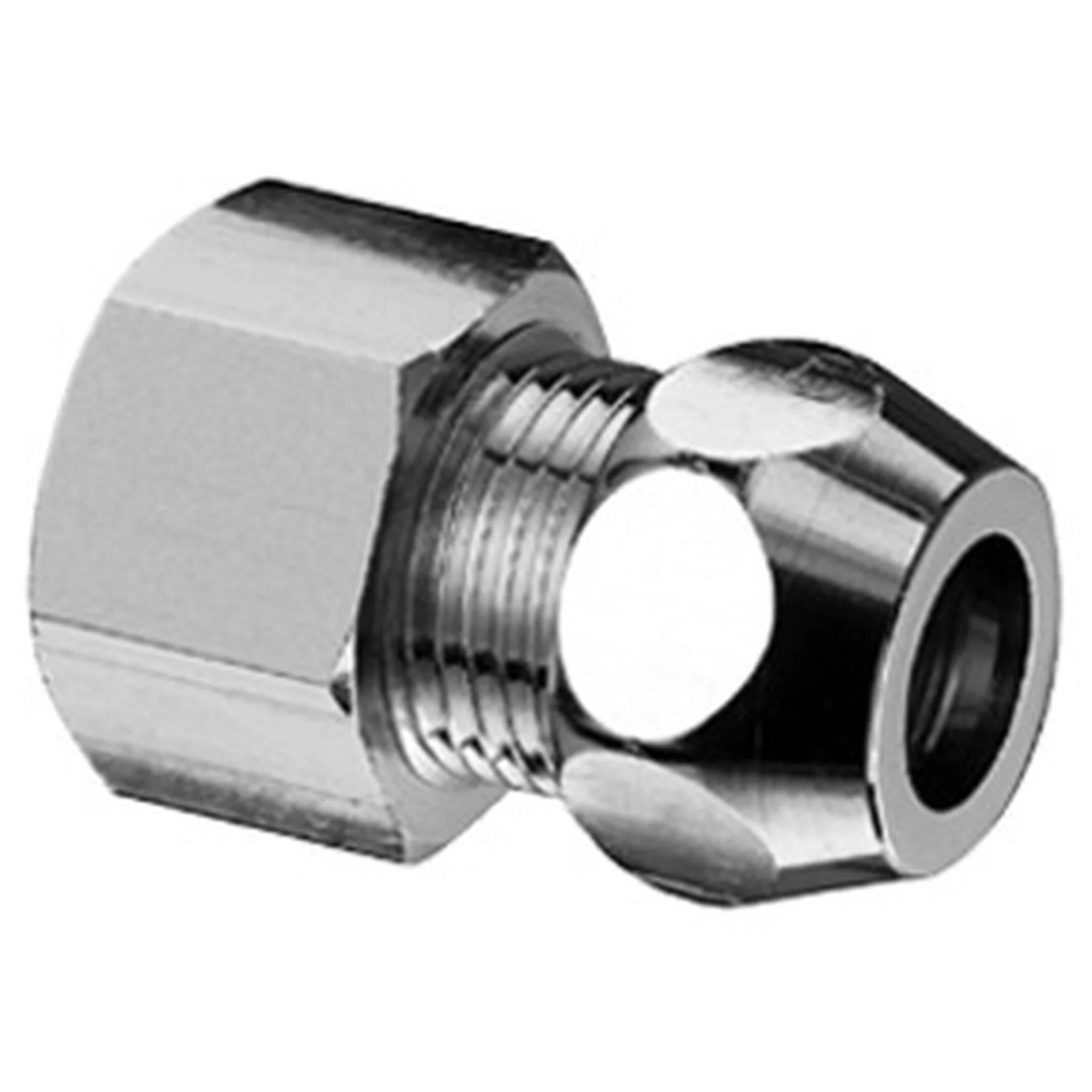 Metallischer Kompressionsfittingadapter mit Sechskantmutter und Gewindeanschluss, isoliert auf weißem Hintergrund dargestellt.