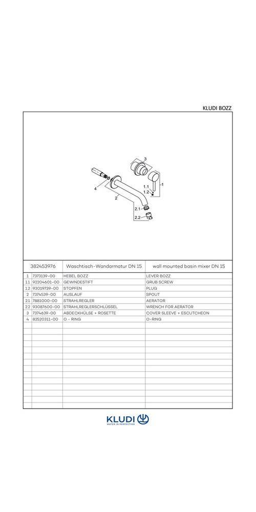 Kludi Waschtisch-Einhandmischer BOZZ UP 2L Ausldg Wandauslauf 230mm