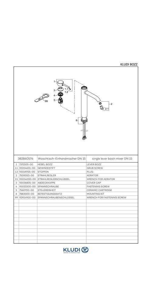 Kludi Waschschüssel-Einhandmischer BOZZ DN 15 chr