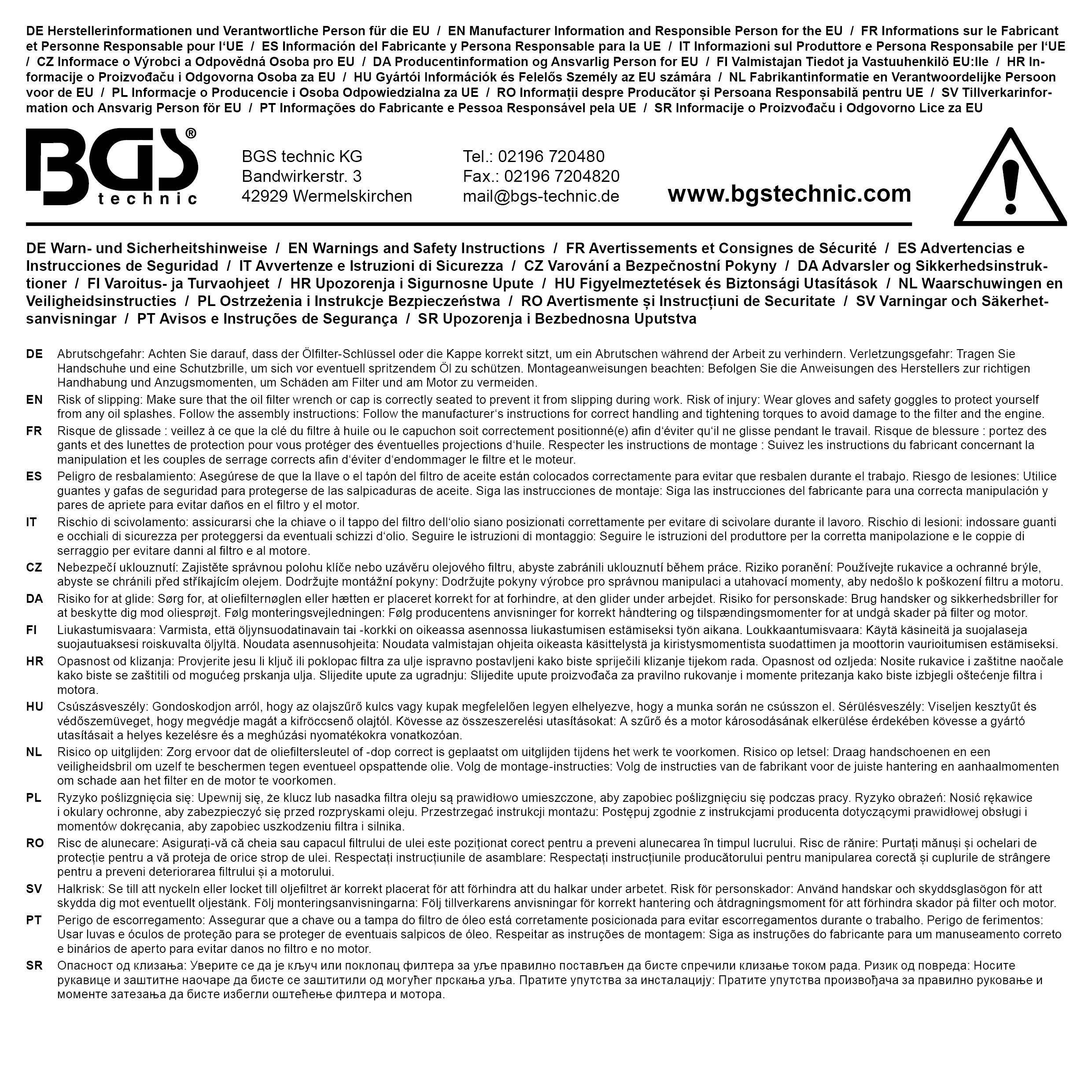 BGS technic lfilterschlssel | 18-kant | 86 mm | fr Audi, PSA,