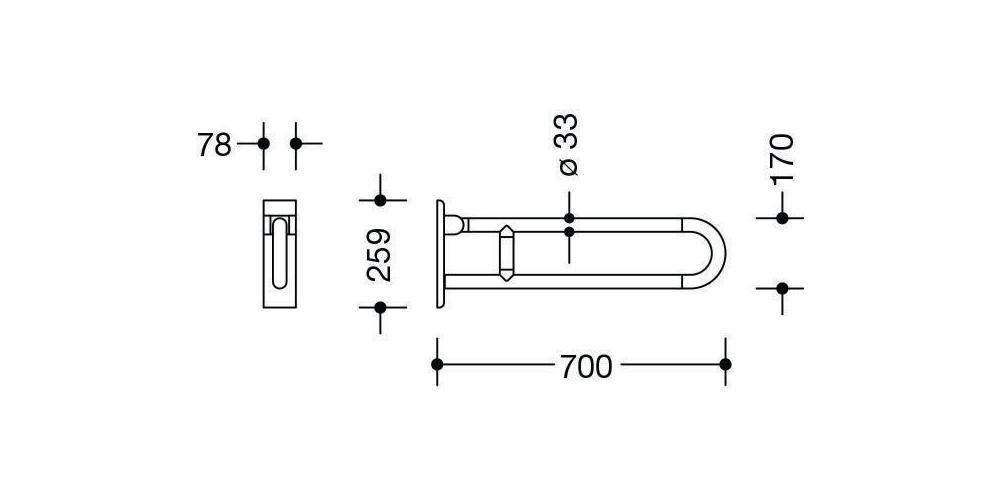 HEWI Stützklappgriff SERIE 801 d= 33mm 700mm reinweiß
