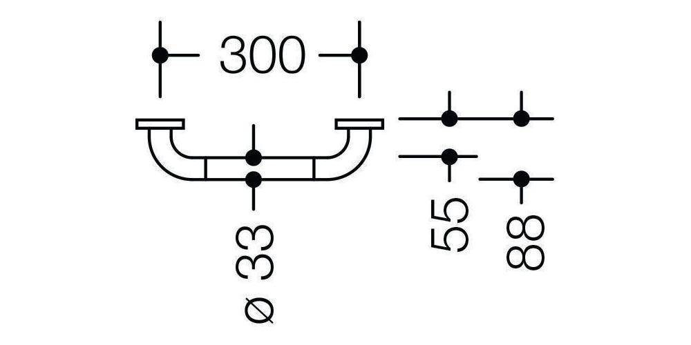 HEWI Haltegriff SERIE 801 90mm tief d= 33mm Achsmaß 300mm reinweiß