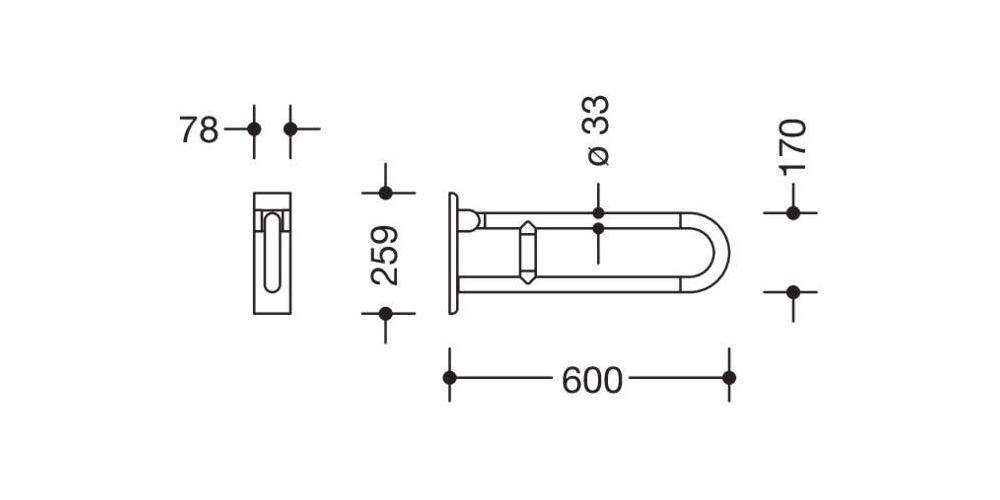 HEWI Stützklappgriff SERIE 801 d= 33mm 600mm reinweiß