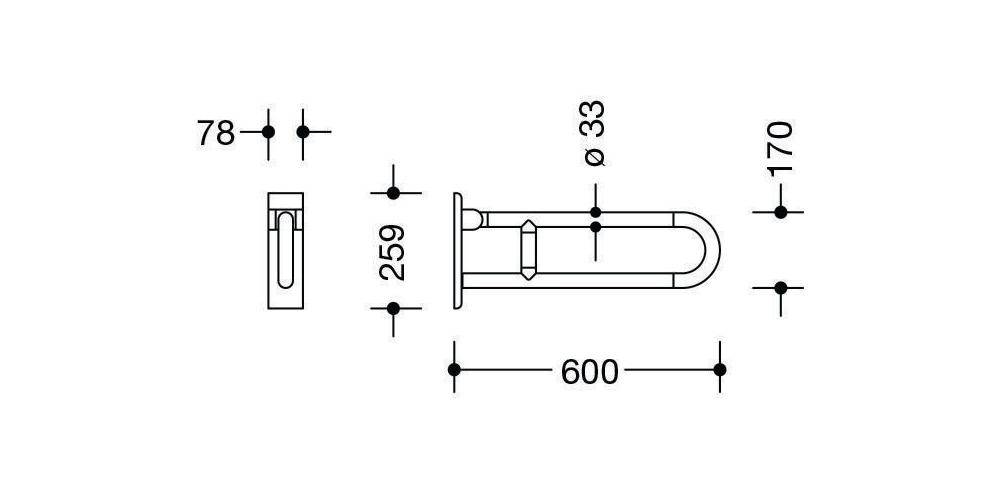 HEWI Stützklappgriff SERIE 801 d= 33mm 600mm reinweiß