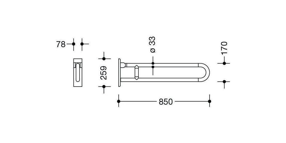 HEWI Stützklappgriff SERIE 801 d= 33mm 850mm reinweiß