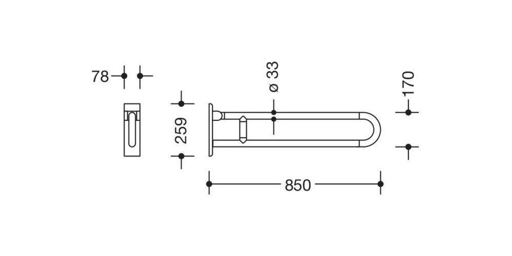 HEWI Stützklappgriff SERIE 801 d= 33mm 850mm reinweiß