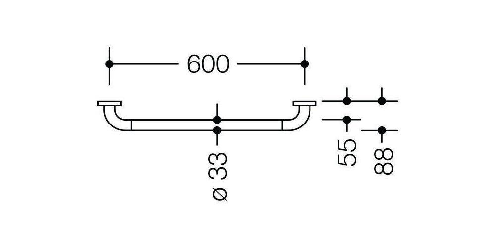 HEWI Haltegriff SERIE 801 90mm tief d= 33mm Achsmaß 600mm reinweiß