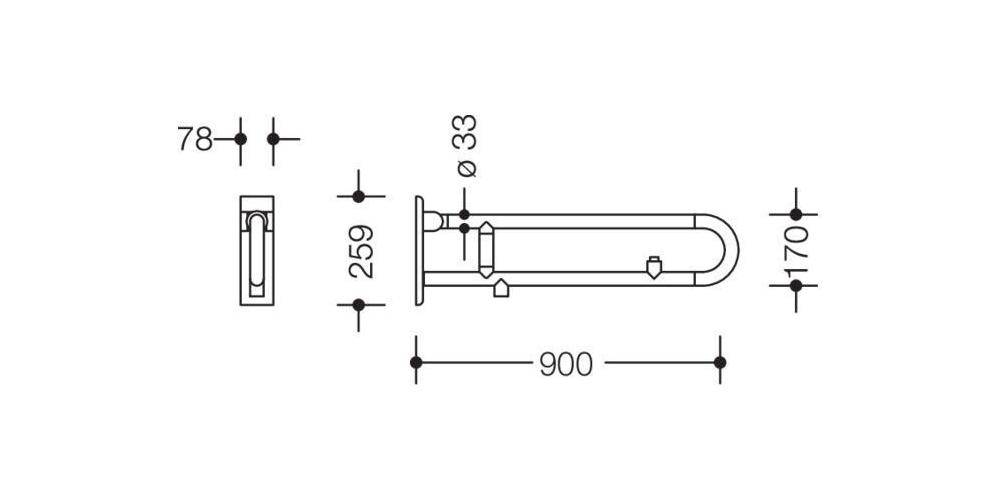 HEWI Stützklappgr. E-Ausführ. SERIE 801 Spültaste 900mm rubinrot