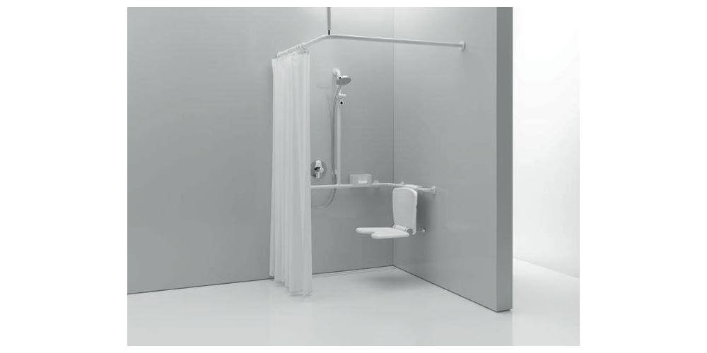 HEWI Vorhangstange SERIE 801 d= 33mm 1200x1200mm, 24 Ringe reinweiß