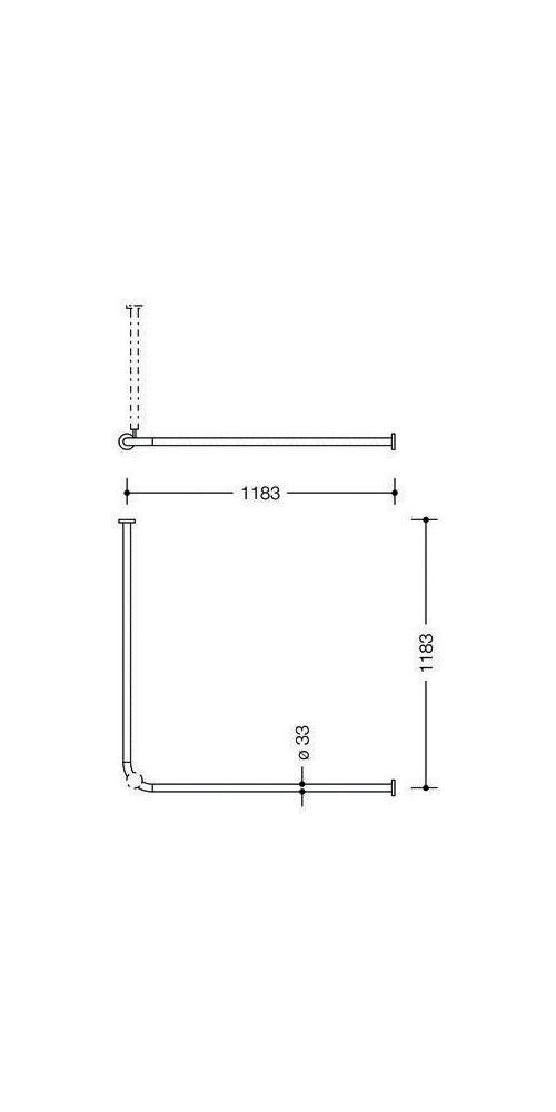 HEWI Vorhangstange SERIE 801 d= 33mm 1200x1200mm, 24 Ringe reinweiß
