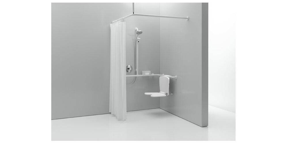 HEWI Vorhangstange SERIE 801 d= 33mm 1200x1200mm, 24 Ringe reinweiß