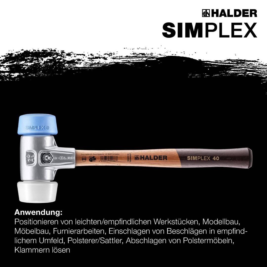 HALDER SIMPLEX Schonhammer Ø 50:40 mm TPE soft blau / Superplastik weiß