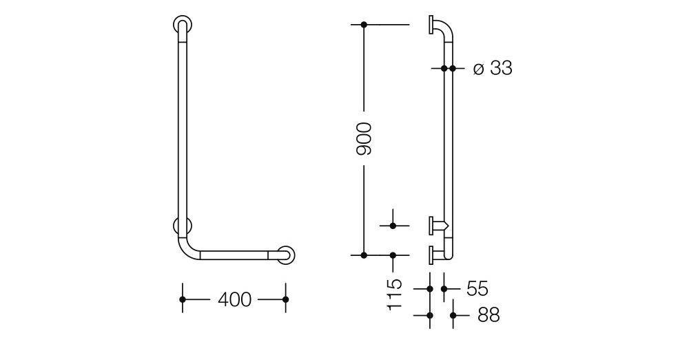 HEWI Winkelgriff SERIE 801 d= 33mm Ausldg 90mm 400x900mm rubinrot