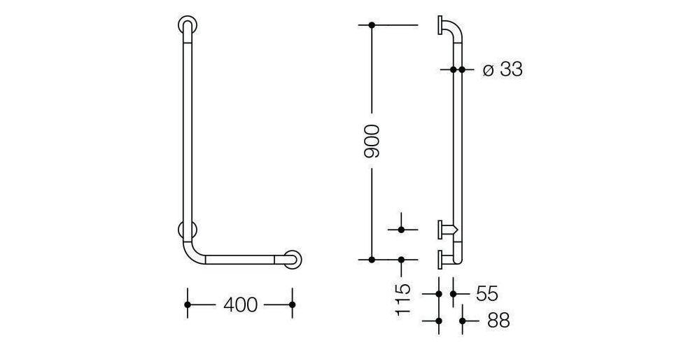 HEWI Winkelgriff SERIE 801 d= 33mm Ausldg 90mm 400x900mm rubinrot